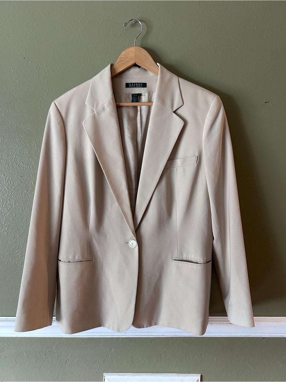 Lauren Ralph Lauren Women's Wool Beige Blazer Quiet Luxury Capsule Wardrobe 16